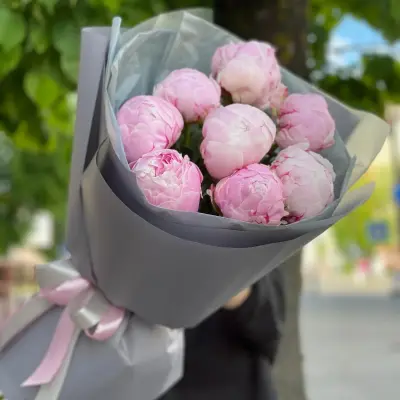 Букет из 9 розовых пионов «Мечта» — фото 2